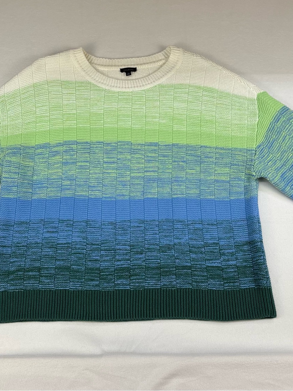 Talbots Women's Ombre Crewneck Sweater in Cream, Light Green and Blue